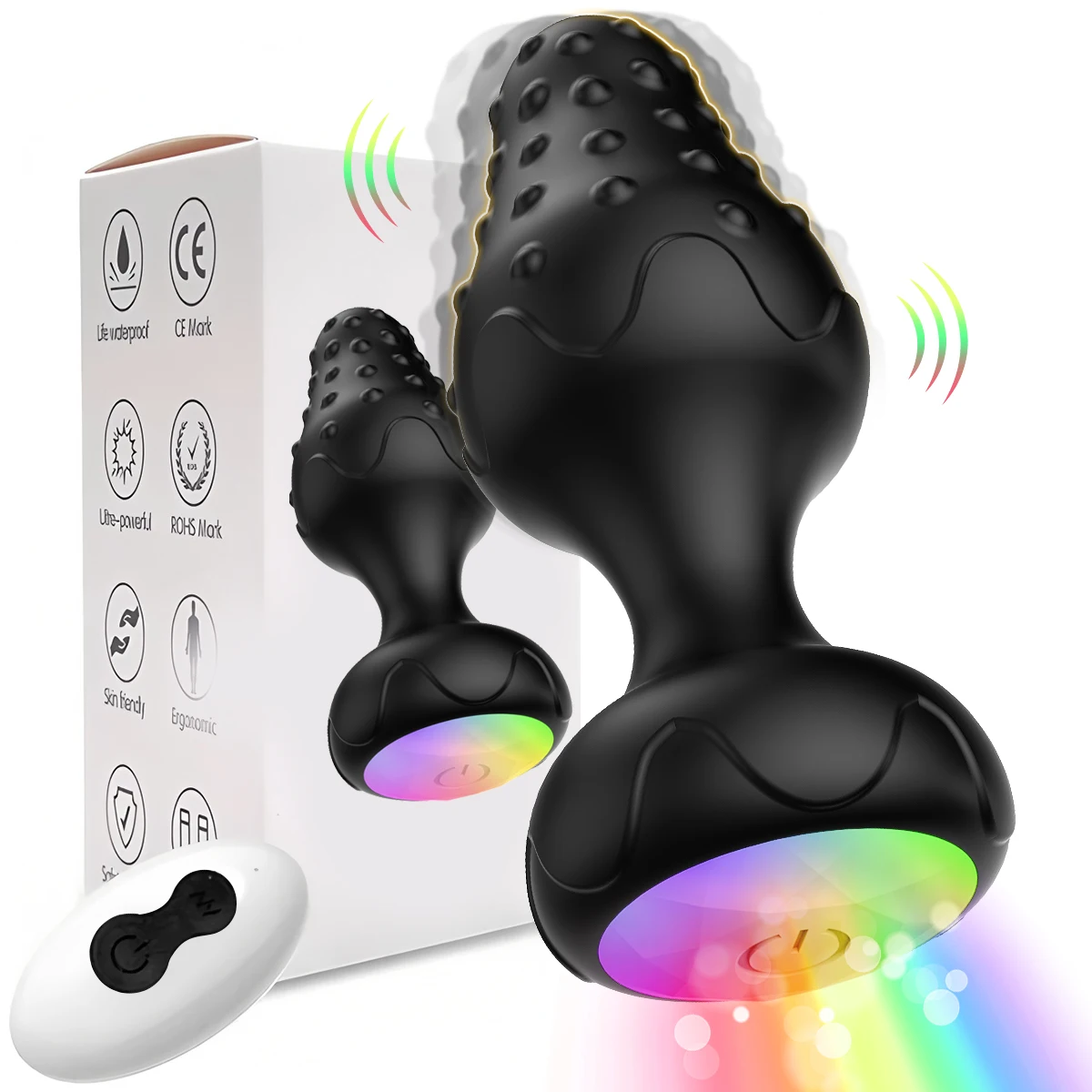 Color Light Emitting Anal Plug for Men Women Silicone Butt Plug Vibrator Remote Fingerprint Control Masturbator Adult Sex Toy
