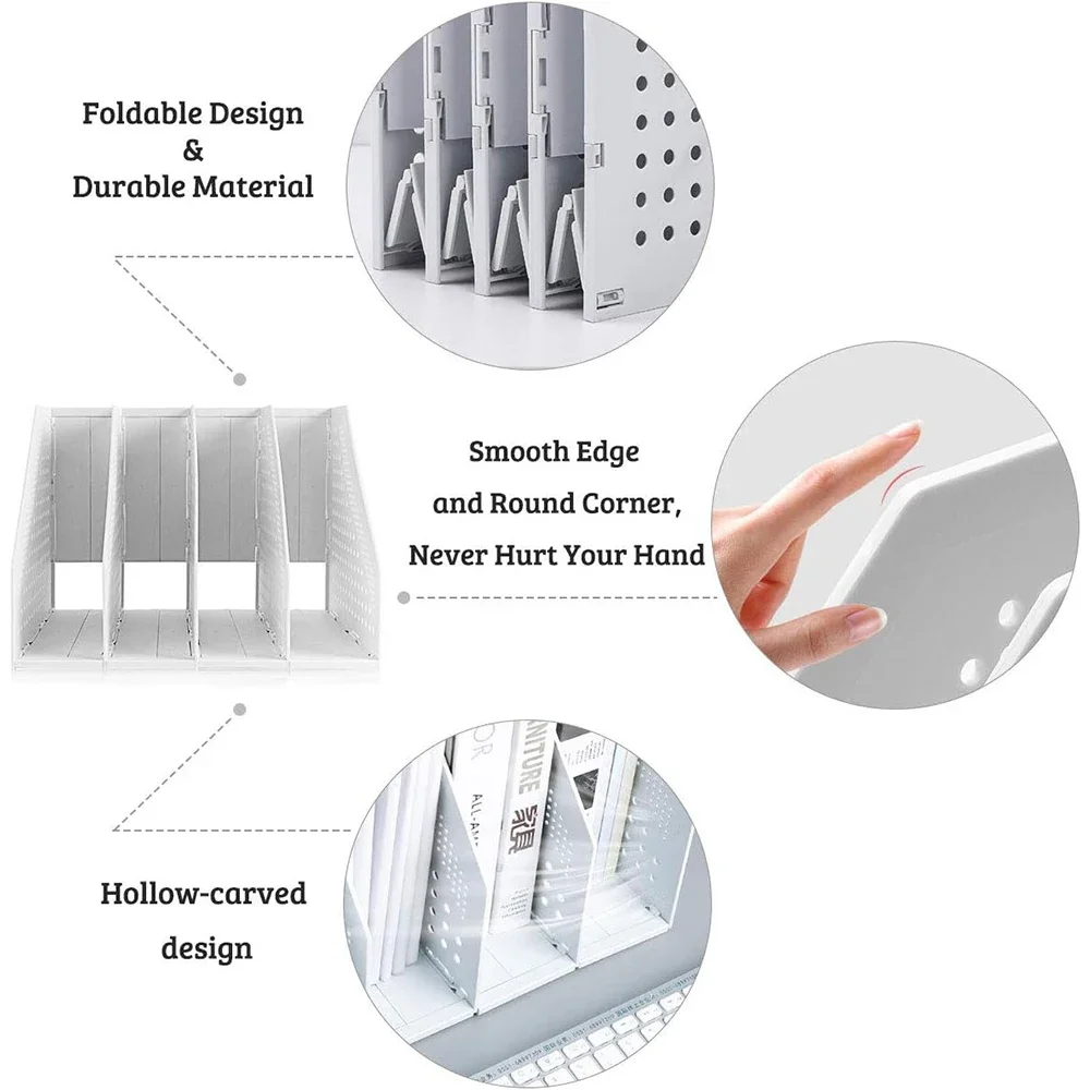 Deli Collapsible Magazine File Holder 2/3/4 Grids Desk Organizer Document Folder Rack for Office School Home Organization