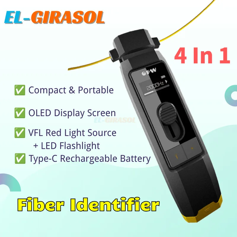 4‑in‑1 Optical Fiber Identifier 10mW VFL Visual Fault Locator LED Light All‑in‑One FTTH Fiber Test Tool