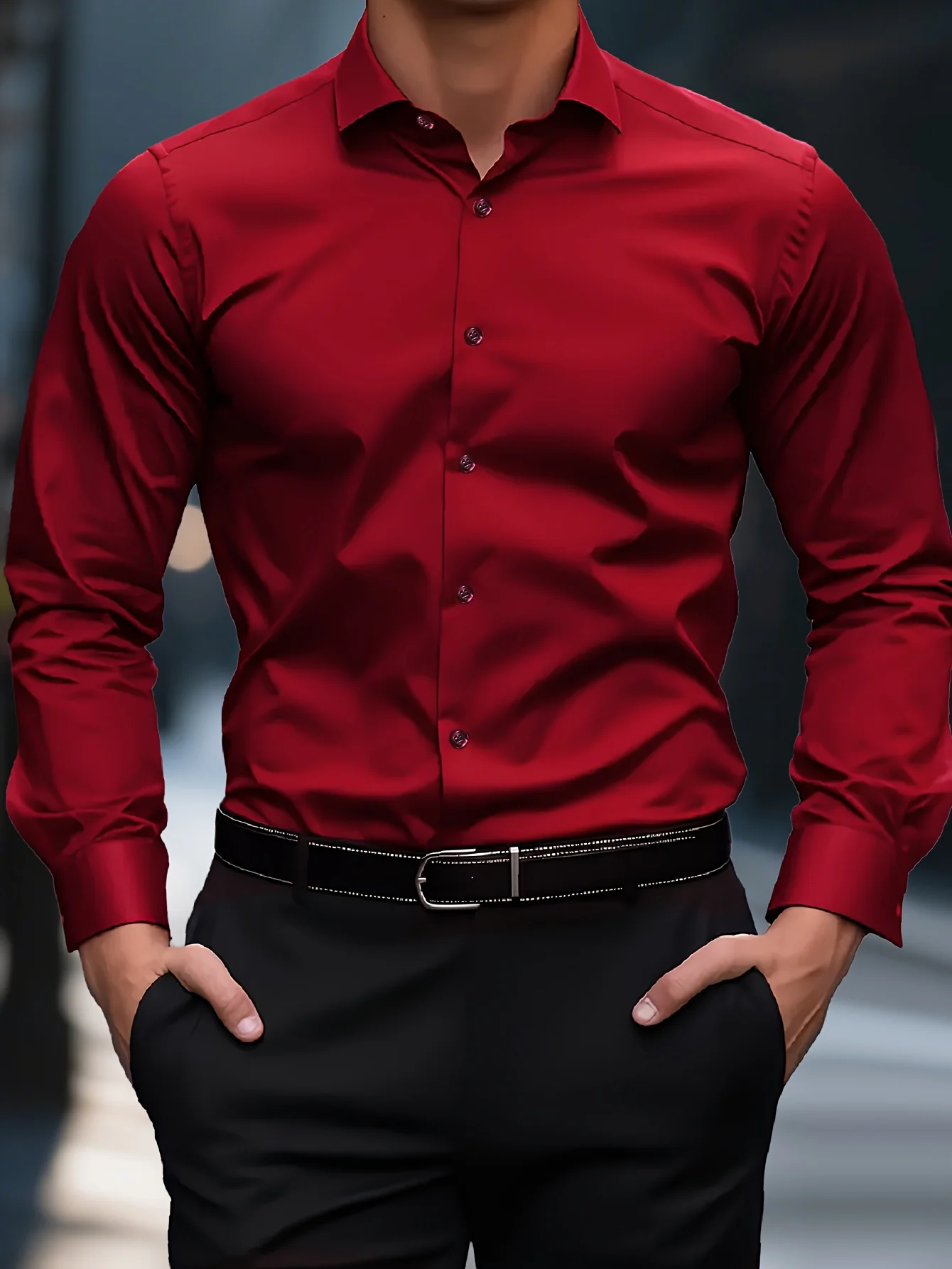 FGKKS Nieuw herenoverhemd Gloednieuw effen kleur lange mouw elastische stof heren meerdere kleuren mannelijke kwaliteit basisshirt - afbeelding 1