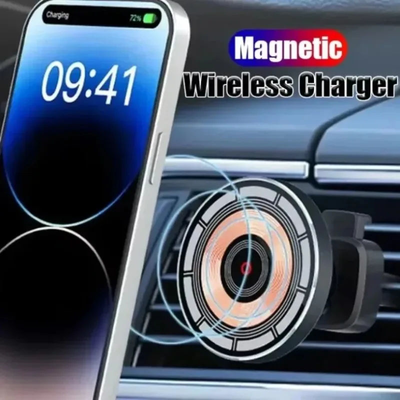

Universal Magnetic Car Phone Holder 15W Wireless Fast Charger Air Vent Mount Transparent Charging Stand for All Mobile Phones
