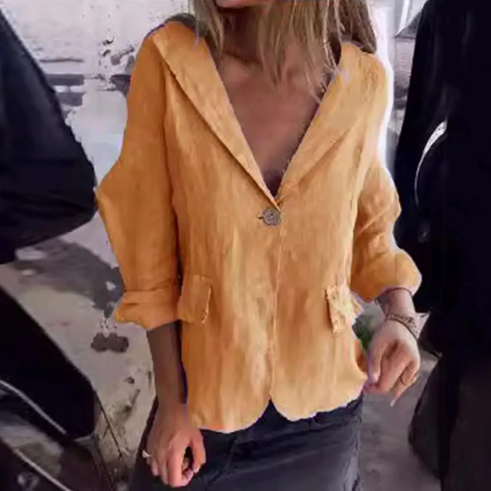 Abrigo versátil elegante para mujer, Chaqueta de traje con solapa, abrigo elegante para primavera y otoño, ropa de abrigo holgada de Color sólido con una sola