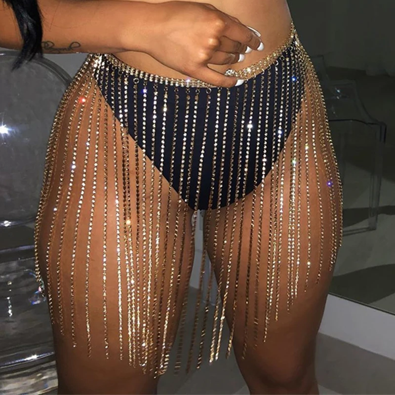 Halloween Frauen Röcke Quasten Unten Mini Glänzende Luxus Pailletten Rock Nachtclub Party Bikini Bademode Cover Up Körper Kette 2025 – Detail 4