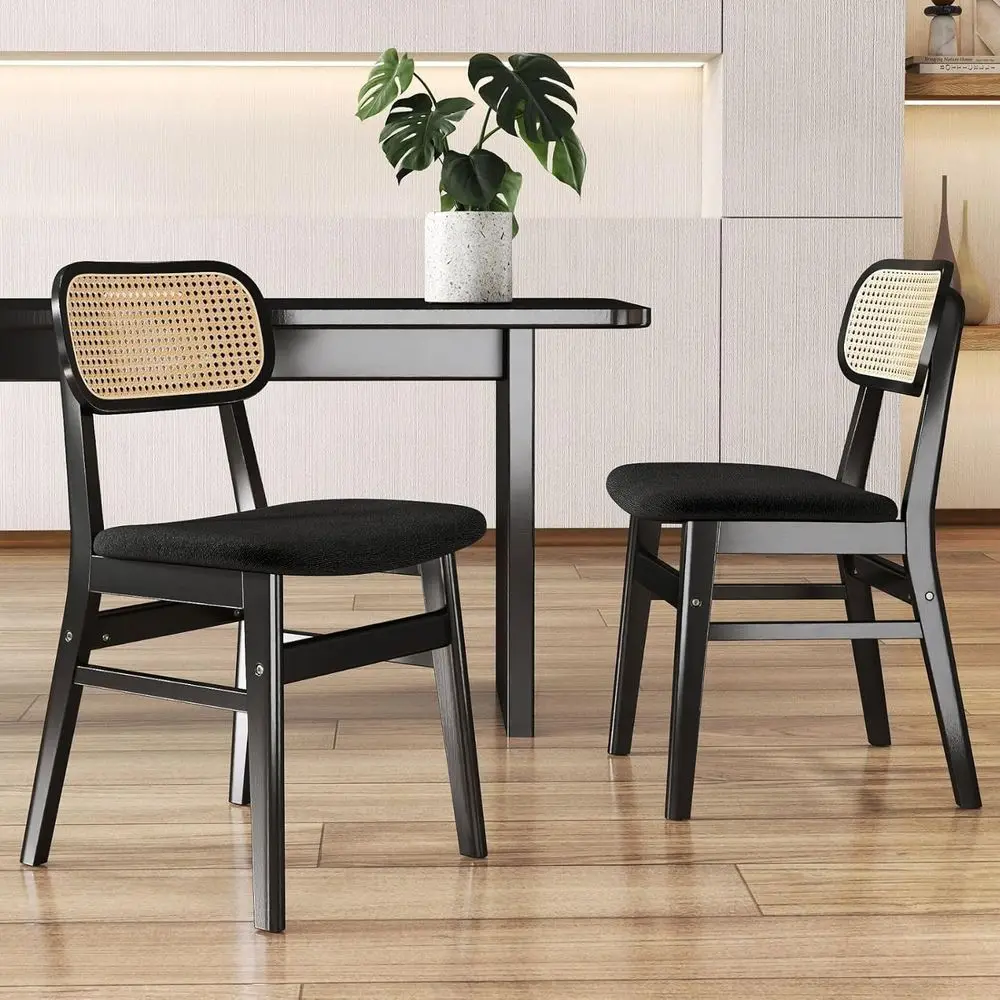 

Rattan Dining Chairs Set of 2, Natural Wooden Kitchen Chairs, Boho Style Armhouse Side Chairs