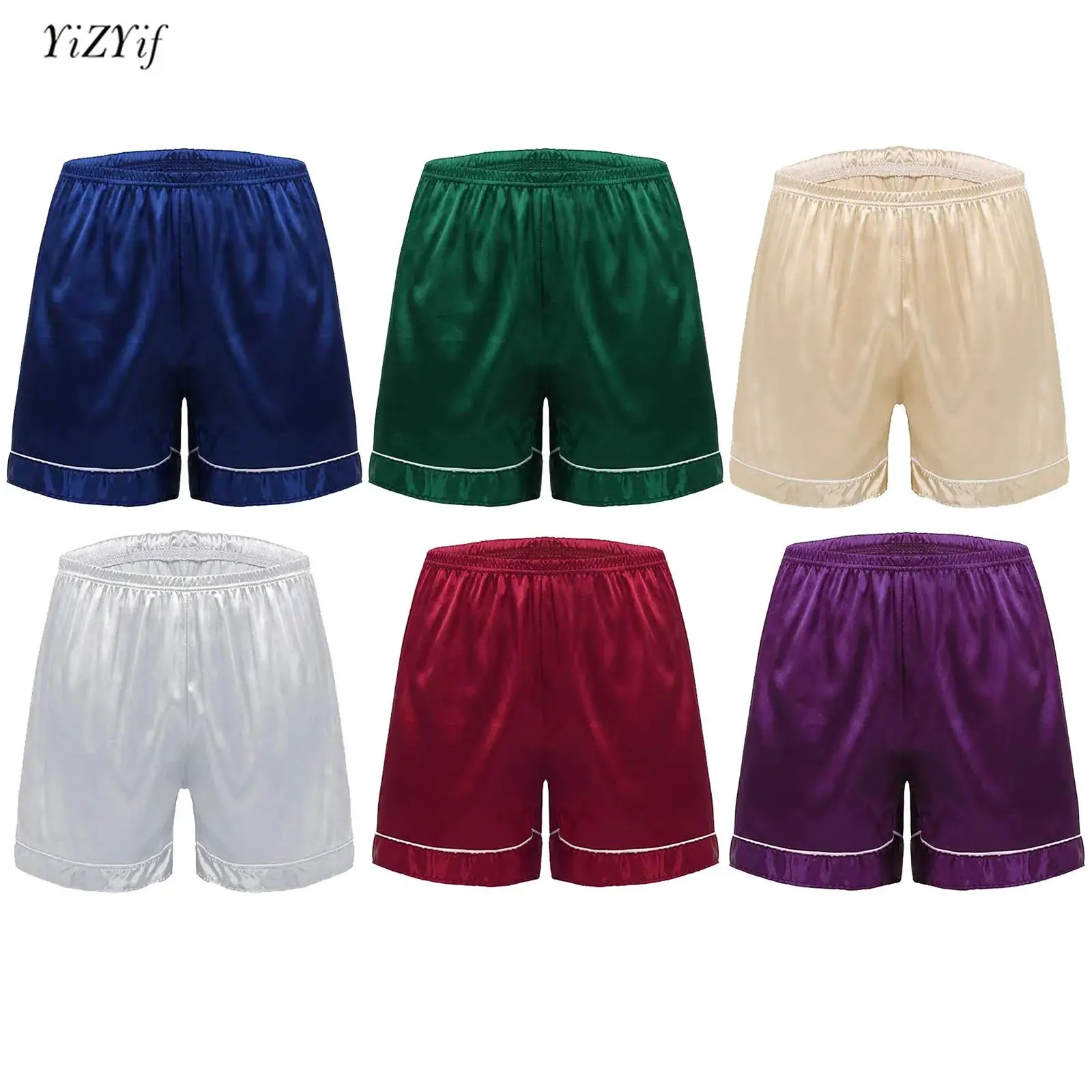 

Mens Silky Satin Pajamas Shorts Boxers 2024 Summer Elastic Waistband Soft Loose Shorts Underwear for Home Sleepwear Loungewear