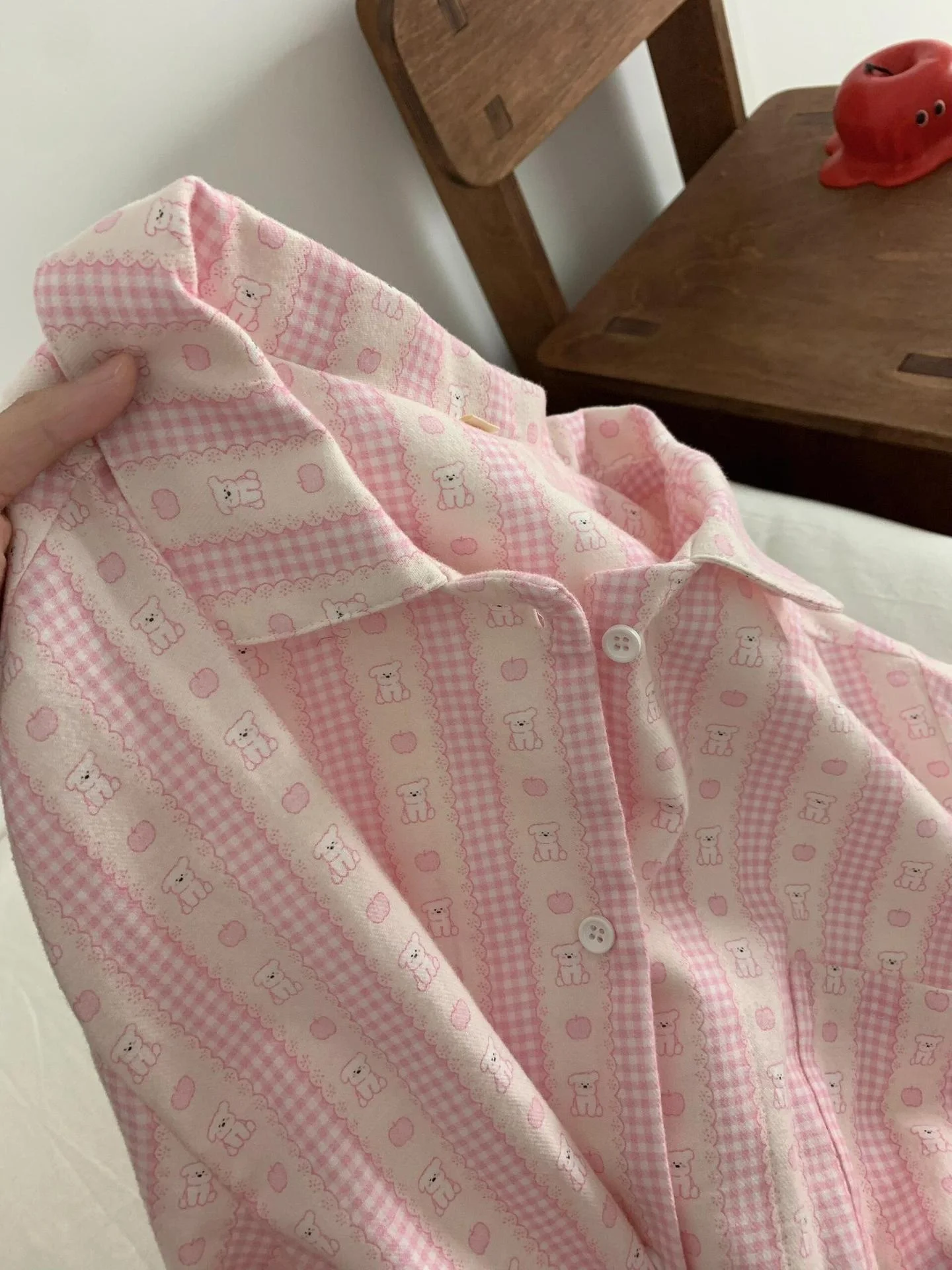 Bawełniana piżama z uroczym kołnierzykiem w kształcie lalki, długi rękaw, długie spodnie, zestaw z kołnierzykiem wykładanym, odzież domowa, wiosna 2025, młodzieżowy strój.