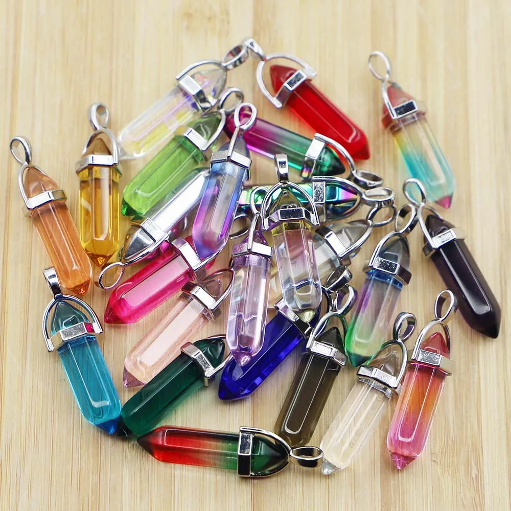 Quality Natural Agate Glass Multicolor Point Pillar Necklace Pendant Fashion Bracelet Jewelry Making Accessories Wholesale 30Pcs