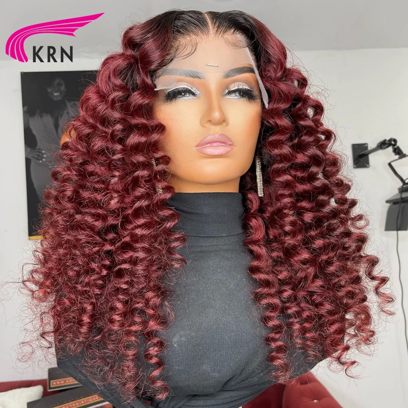 

Burgundy Colored Loose Deep Wave 13x4 Lace Front Wig Human Hair Wigs Transparent Lace Frontal Wigs For Black Women Frontal Wig