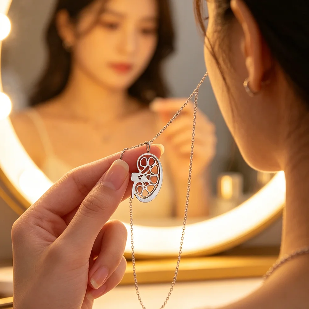 Hanreshe Stainless Steel Kidney Medical Pendant Necklace Siver Plated Simple Medicine Anatomy Biology Jewelry for Doctors Nurses