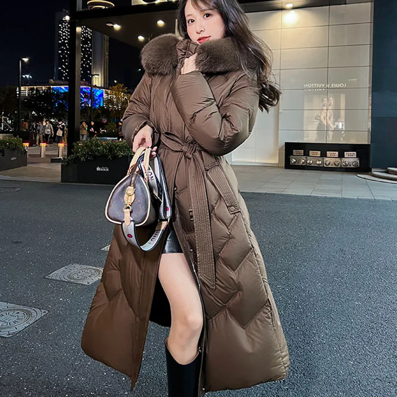 

Overcoat 2025 New Fashion Women Down Jacket Winter Warm White Duck Down High Quality Natural Fur Collar Women Down Jacket