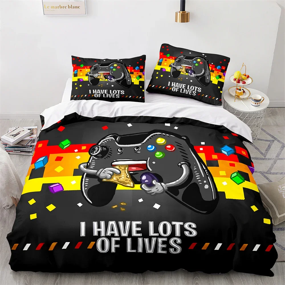 Gaming Duvet Cover Set Twin Queen Size Gamepad Bedding Set, Boys Youth Video Game Controller Comforter Cover With 2 Pillow Shams