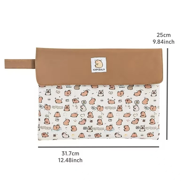 Capybara Cartoon Document Bag Large Capacity Zipper File Folder Black Puppy Organizer Student Papers A4 Portable Storage Pouch
