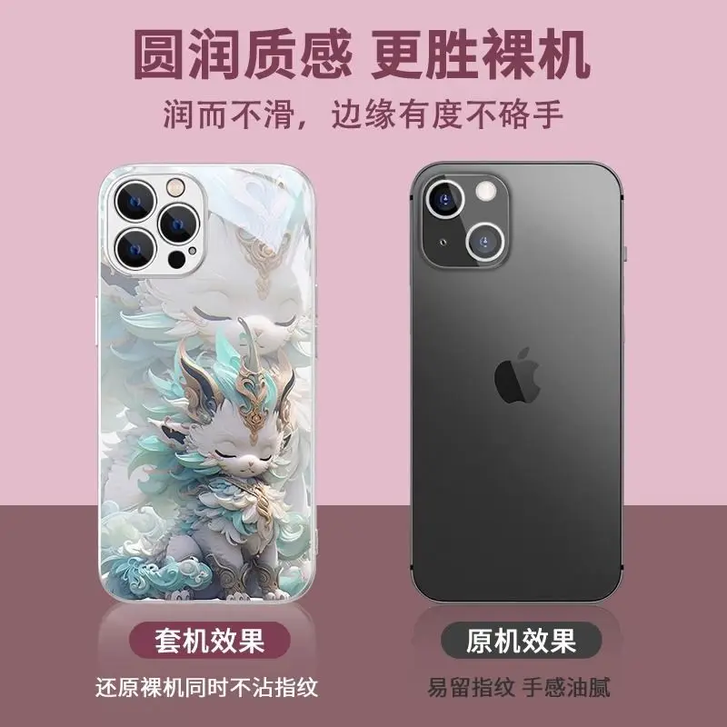 جراب هاتف من الزجاج Fire Kirin للنساء ، iPhone 14Pro Max ، 13 ، حزمة كاملة ، 12 ، مضاد للسقوط ، 11 ، 8 ، 7 ، 15 ، حافظة صلبة