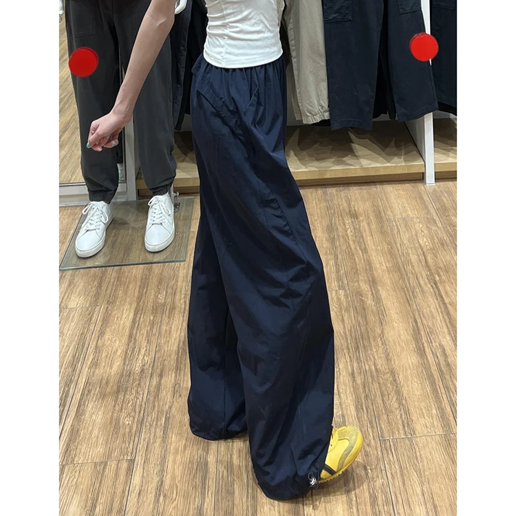 Amerykańskie uniwersalne spodnie robocze damskie na lato, cienkie, luźne, z szerokimi nogawkami, codzienne, proste, z wysokim stanem i elastyczną talią.