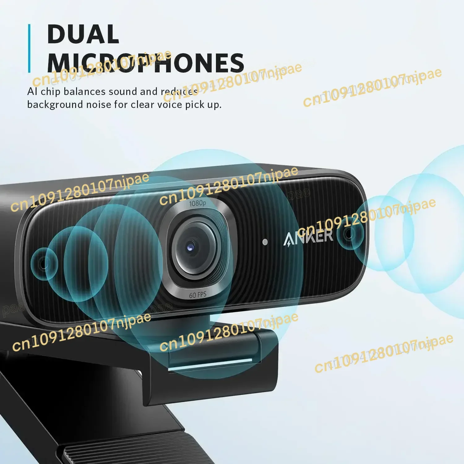 In StockAnker PowerConf C300 Smart Full HD AI-Powered Framing Autofocus 1080p Webcam Noise Cancelling Microphones Adjustable FoV