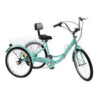 Durable Folding Bicycle, Adjustable Seat, Armrests, Large Basket, V-Brake, LED Headlight for Safe Riding