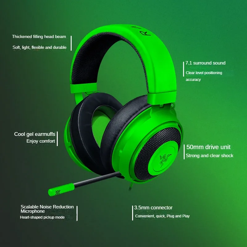 سماعة رأس Razer KRAKEN PRO V2 سماعة رأس سلكية لموسيقى الكمبيوتر مع ميكروفون لأجهزة الكمبيوتر ماك PS4 سماعات رياضية