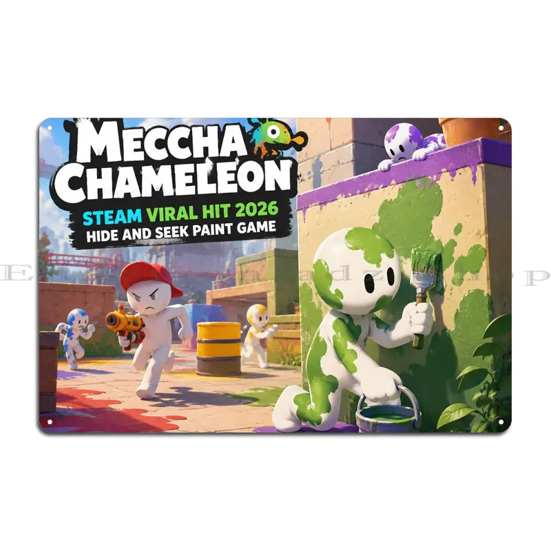 MecchaChameleons Metal Plaque Poster Designing Kitchen Wall Decor Meccha Hide And Seek Paint Game Tin Sign Poster