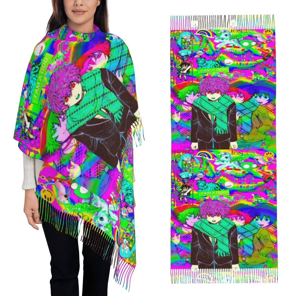 

Sou Hiyori Japan Anime Art Scarf Tassel Scarves Women Soft Warm Shawls and Wraps Large Fall Winter Shawl Wrap