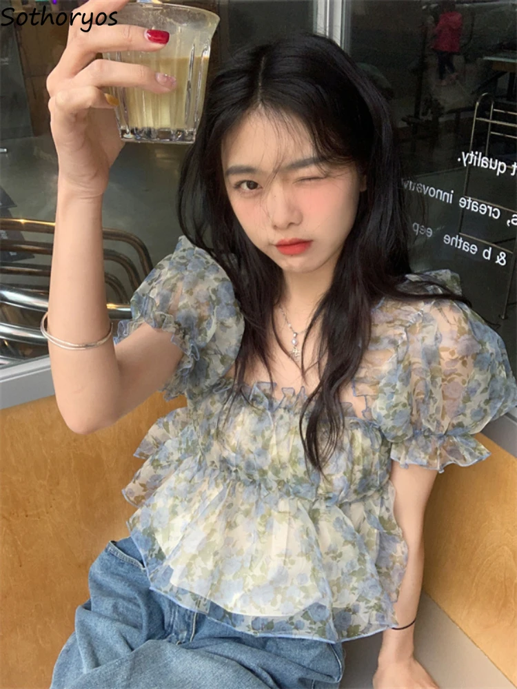 Cropped Blouses Women Patchwork Design Fashion New Leisure Elegant Sexy All-match Summer Clothes Retro Ulzzang Hot Girls Slim