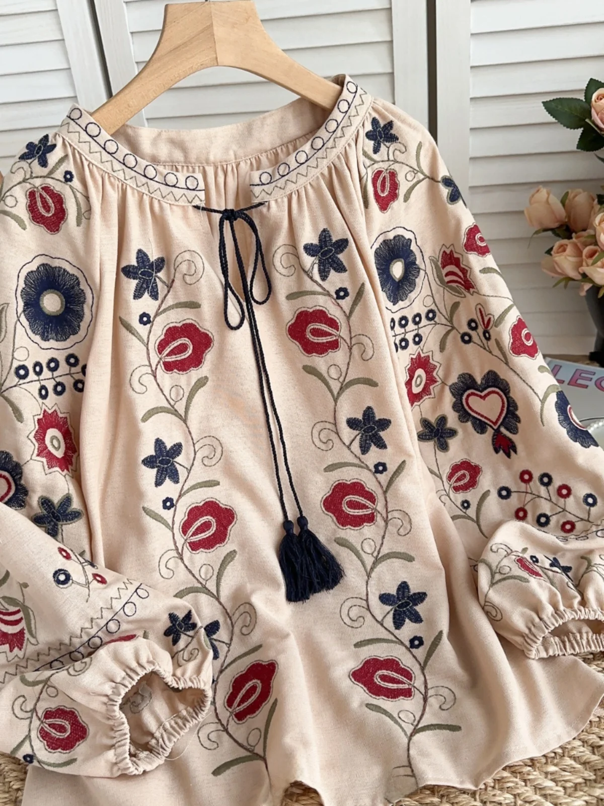 

Sweet Retro Lantern Sve Свободный женский длинный топ с тяжелой вышивкой для путешествий, одежда в корейском стиле