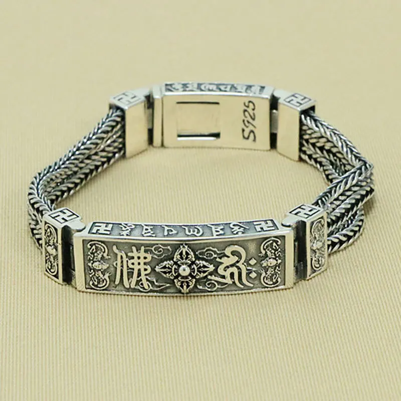 

Wholesale six character mantra pure silver cross diamond pestle woven bracelet men's Thai silver personalized jewelry retro brac