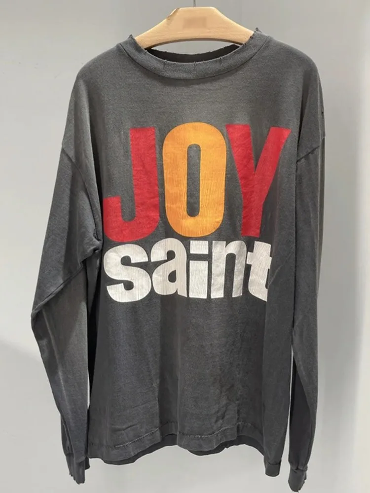 

Оверсайз, осенне-зимняя хлопковая футболка с длинными рукавами SAINT, красочные хлопковые футболки с буквенным принтом, мужские и женские топы, футболки высокого качества