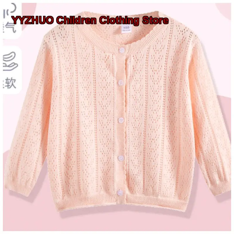 Older Girls Hollow Out Air-Conditioning Cardigan Spring Summer Pure Cotton Thin Soft Knit Top Infant Stylish Shawl
