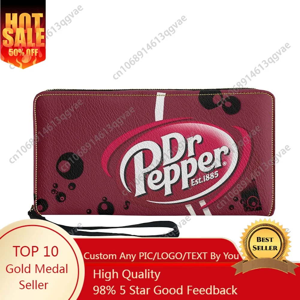 

Dr Pepper Carbonated Soft Drink Custom Purse Mens Womens Teenagers Zipper Long Wallets Double Print Portable Wallet Gift Bag