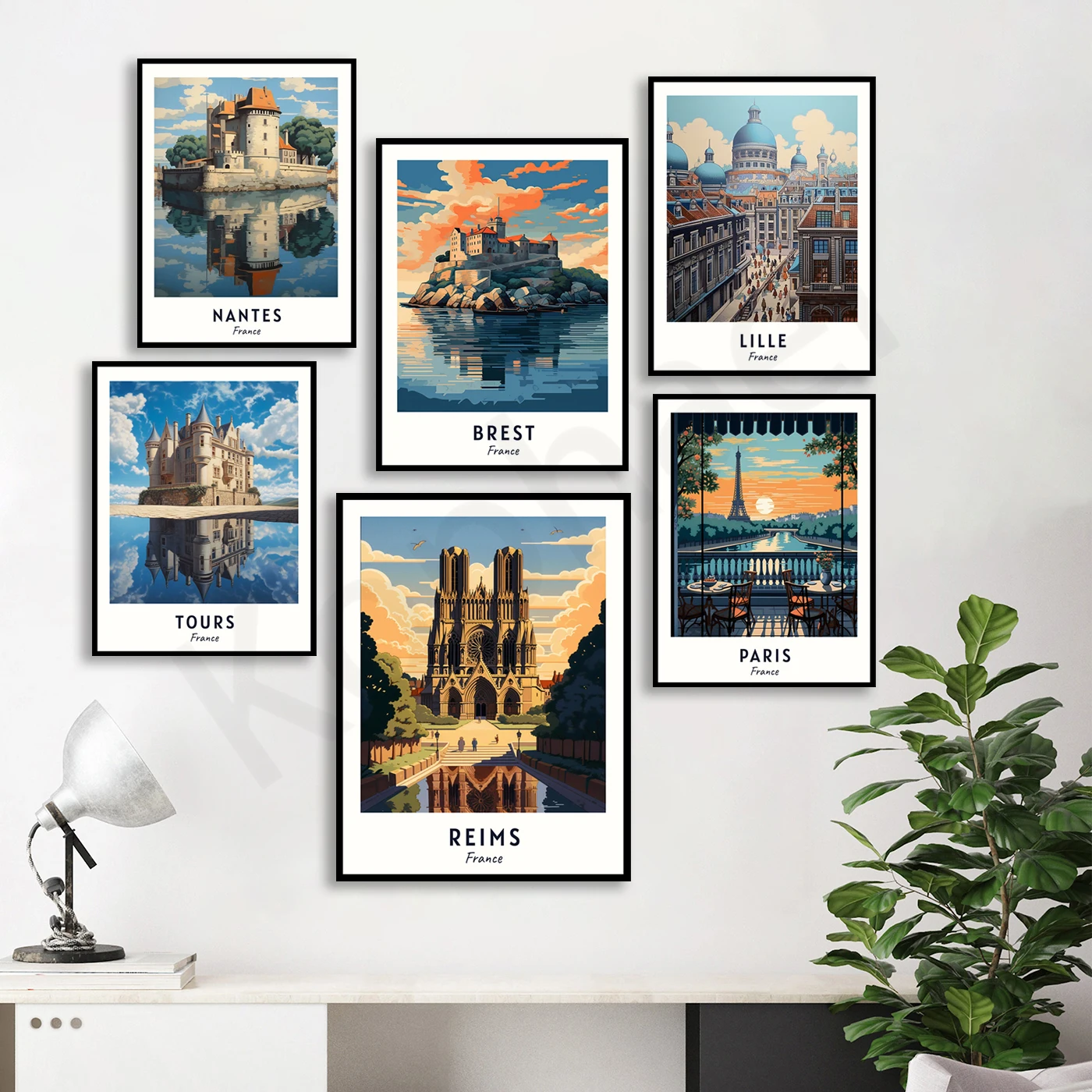 

Bordeaux Nimes Reims Nantes Brest Lille Grenoble Paris Le Havre. City Travel Landscape Poster