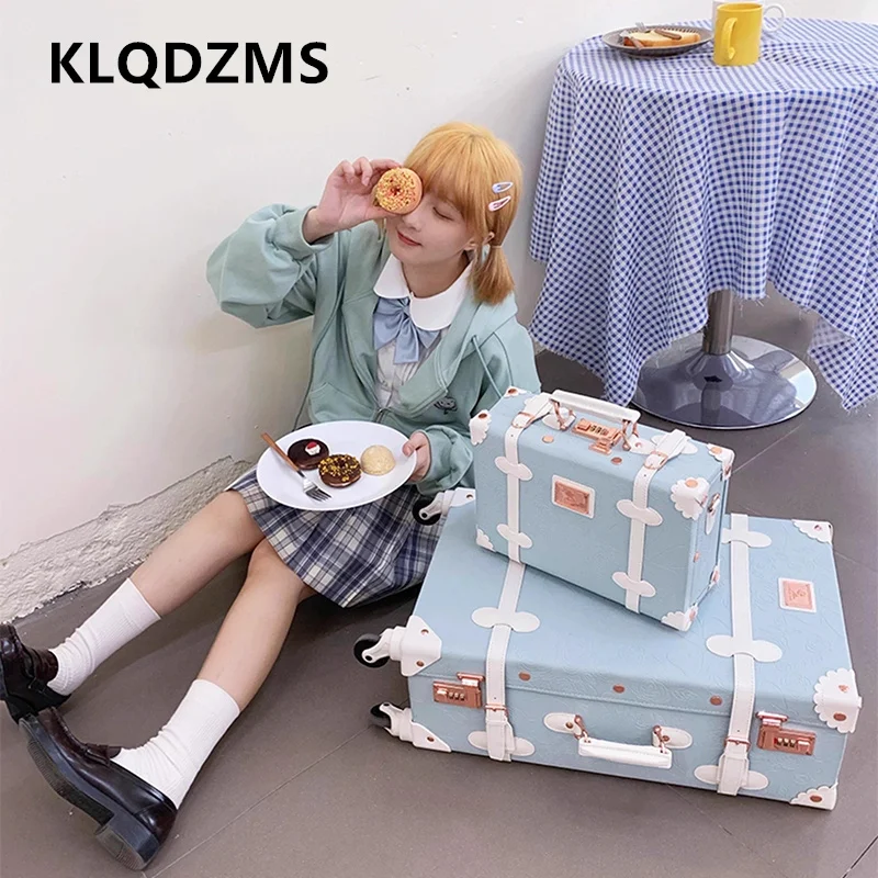 

KLQDZMS Cabin Suitcase PU Leather Boarding Box Girls Trolley Set 20"22"24"26"28 Inch Large Capacity Password Box Luggage