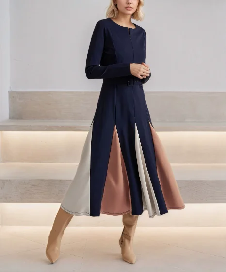 2025 우아하고 섹시한 신상 캐주얼 A라인 스커트 긴 소매 드레스 여성 의류