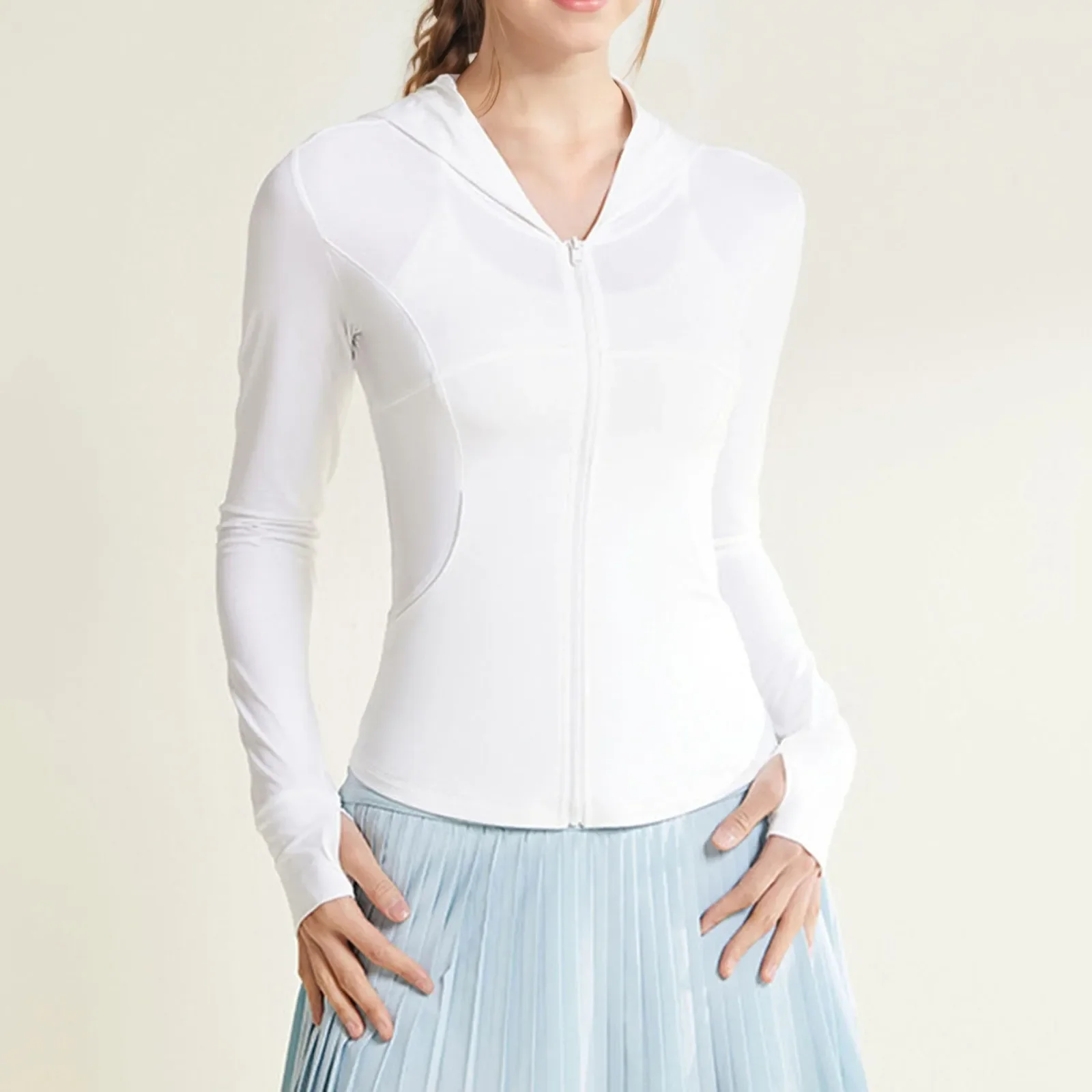 UPF 50+ Sun Protection Running jacket Summer women Ice Silk Hooded Coat Solid Running Protective Clothing Outdoor Fitness Tops