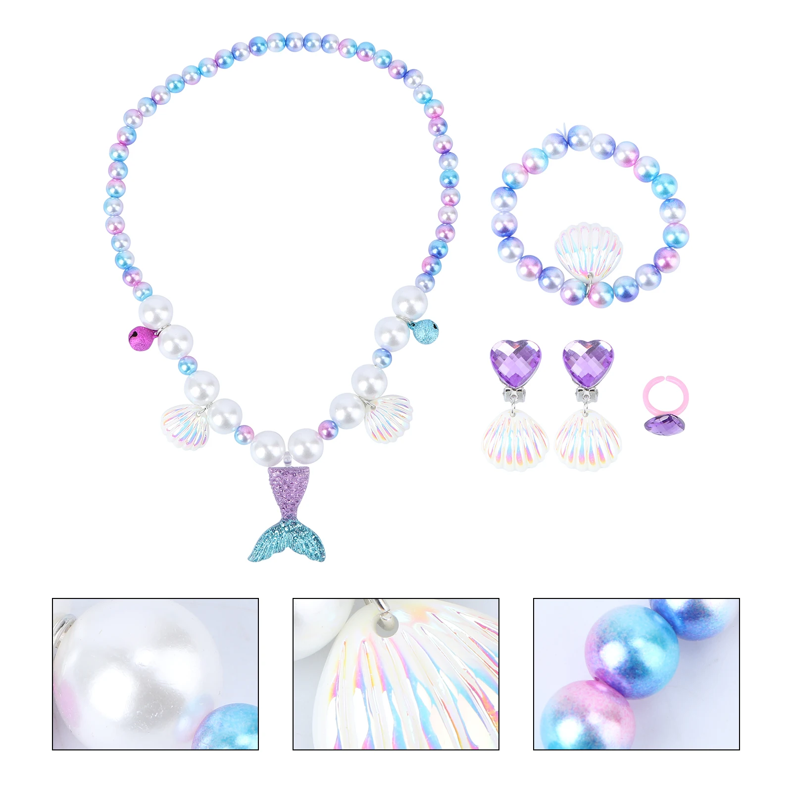 

Pearl Necklace Bracelet Set Mermaid Accessories for Girls Kids Jewelry Necklaces