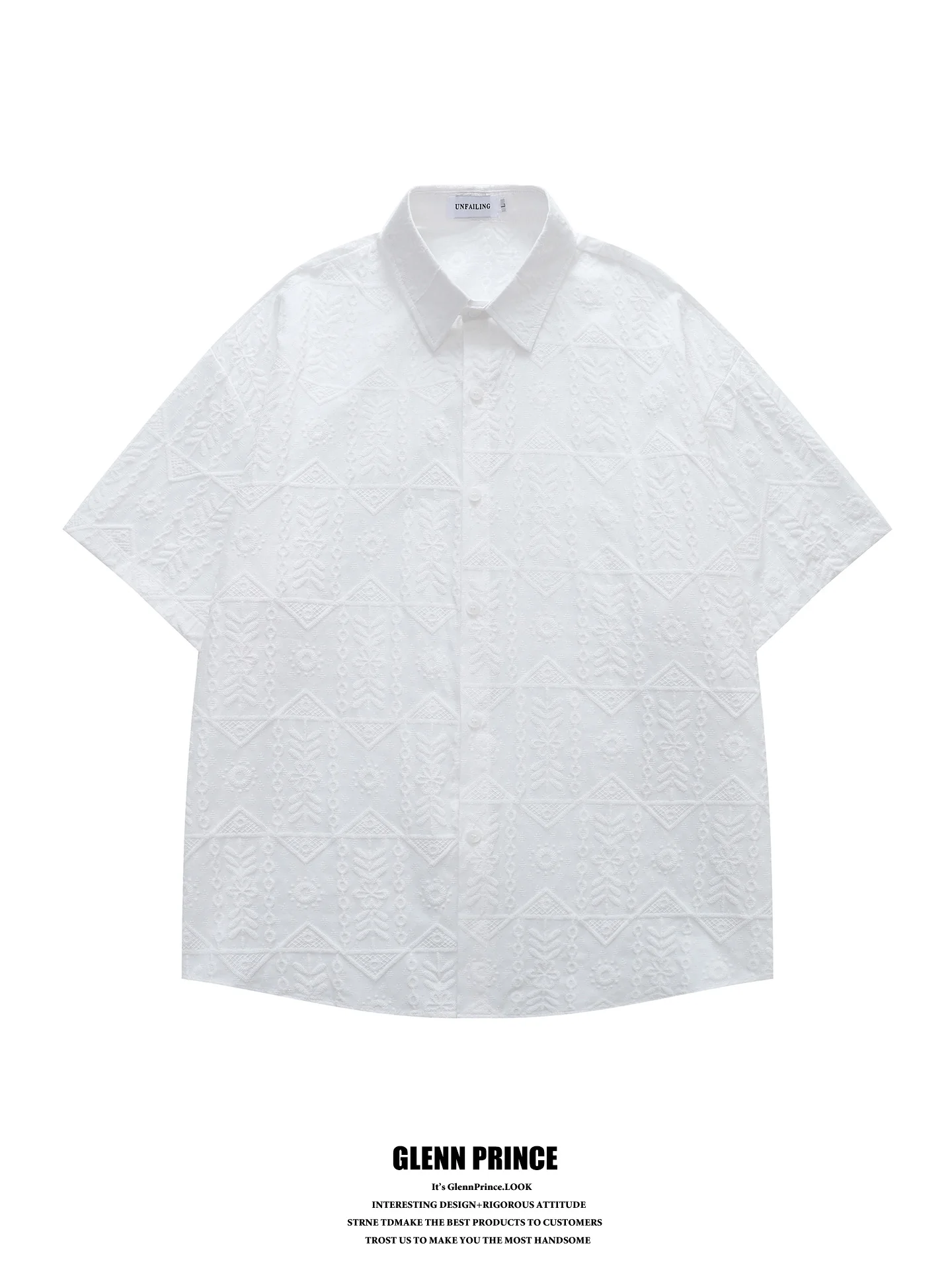 

GPstudio Chinese Texture Short Sleeve Men's Shirt Summer Couple's Elegant Casual White Shirt Breathable Cotton Floral Embroidery