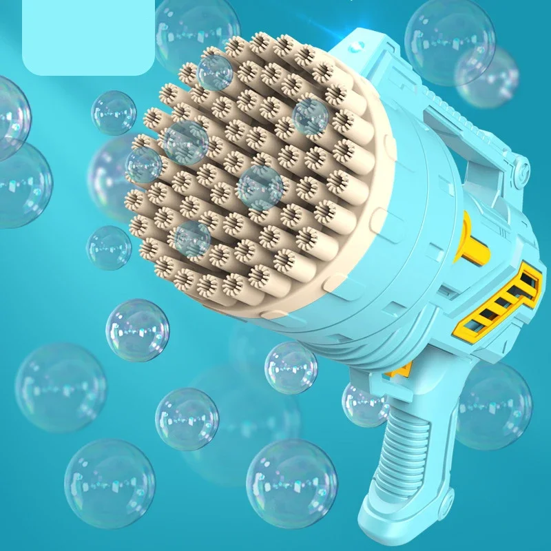 Macchina per pistola a bolle elettrica per bambini a 69 fori Macchina automatica per bolle di sapone LED Festa all'aperto Giocattoli per bambini Regalo per ventilatore per festa di nozze