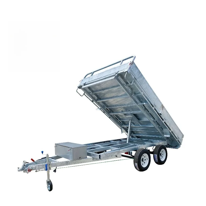 Hot dip galvanized heavy duty 12x7 dump truck tandem flatbed trailer flat top dump truck with ramp
