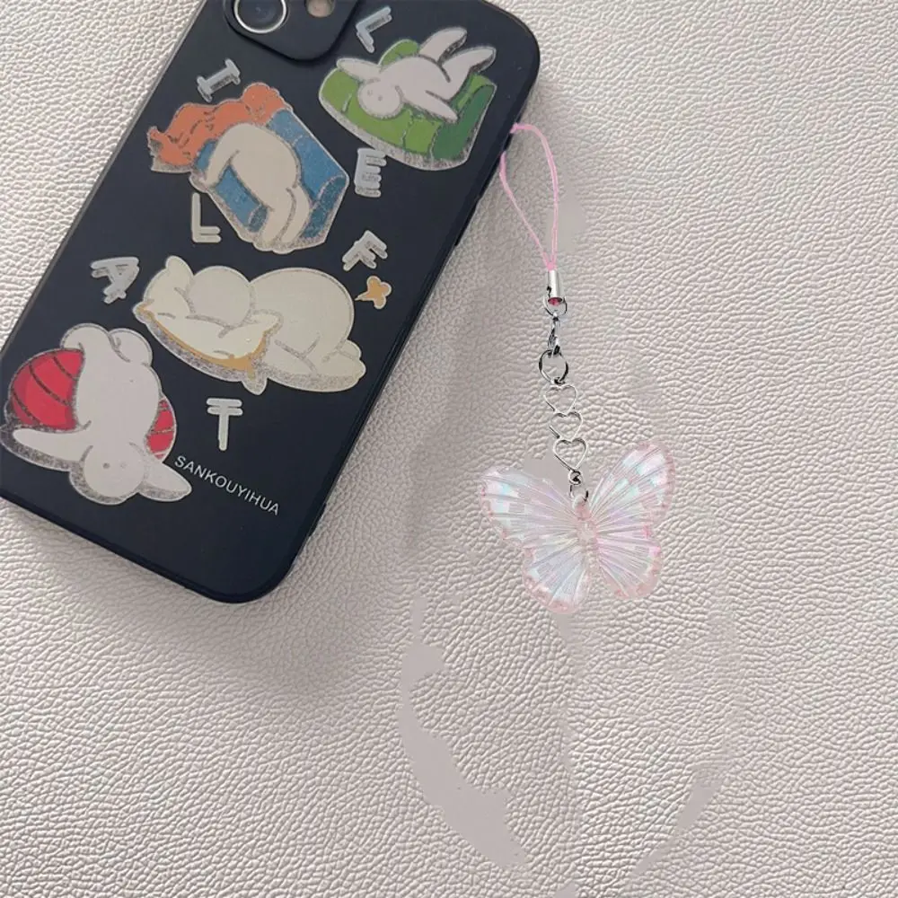 Acrylic Love Star Phone Chain DIY Handmade Anti-Lost Laser Butterfly Phone Pendant Trinket Short Sweet Phone Lanyard