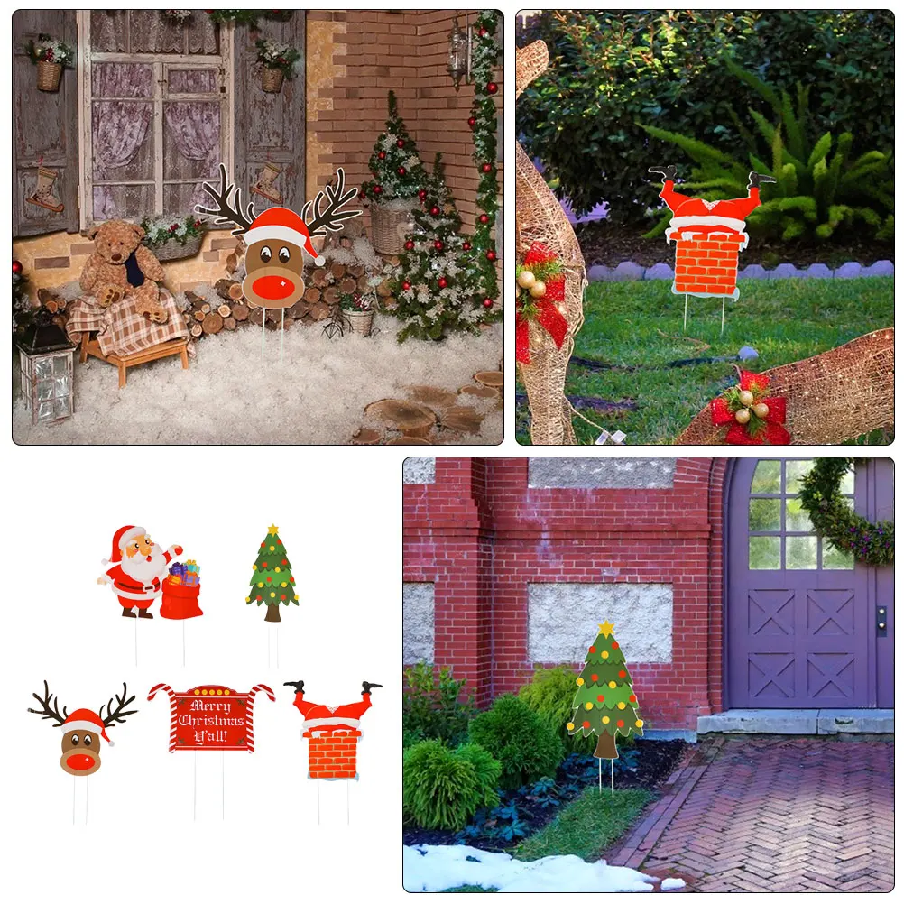 

5 Pcs Water Proof Christmas Card Merry Sign Decor Plastic Garden Yard Decoration
