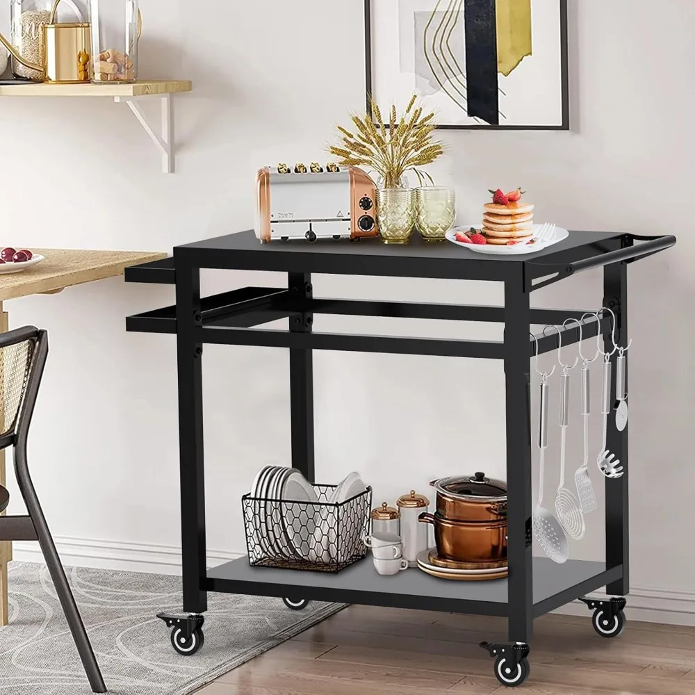 20"x32" Double-Shelf Grill Table Movable Grill Cart, Outdoor Food Prep & Pizza Oven Table Cart