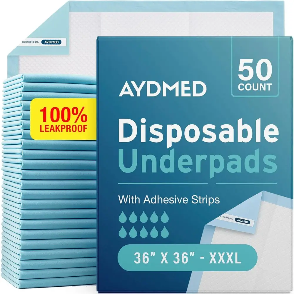 

50 x Incontinence Underpads 36" x 36" with Adhesive Strips | XXXL Bed Pads Disposable Adult | Max Absorbency Chux Pads for Adult