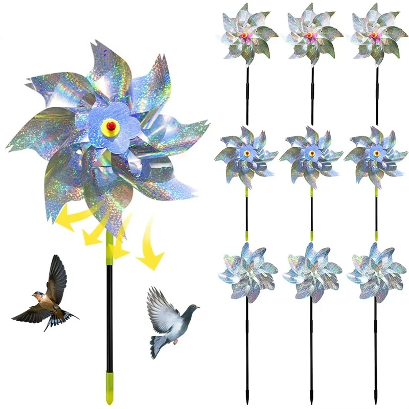 1-10PCS Silver Reflective Bird Spinning Windmill Courtyard Outdoor Garden Bird Deterrent Decoration Windmill Decoration