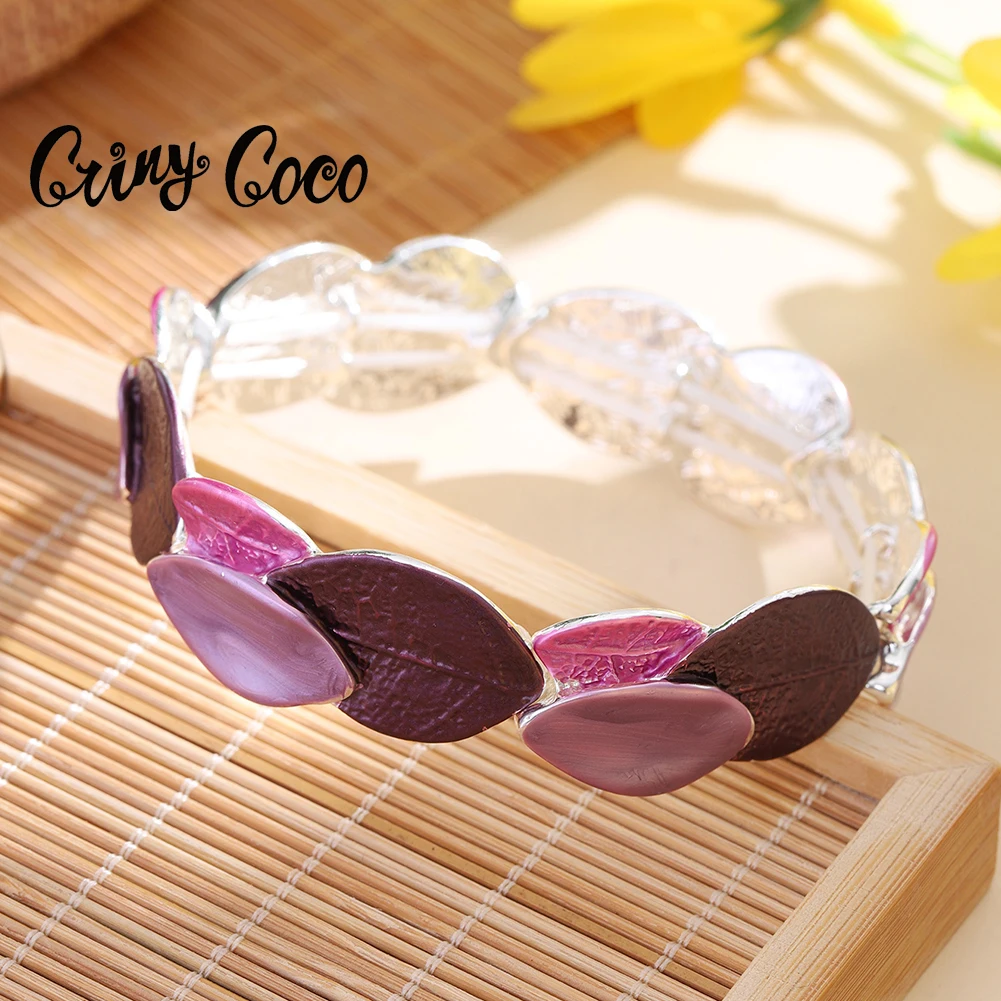 Cring Coco Leaf Shape Bracelet Foldable Extendable Irregular Luxury Jewelry Bangle Zinc Alloy Bangles Lover Mother's Day Gift