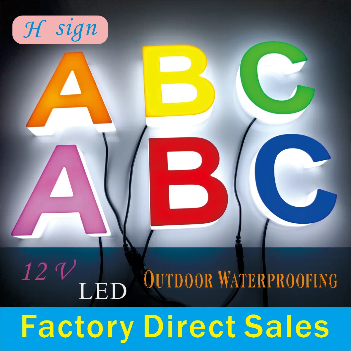 LED leuchtende Charakter Tür Schild angepasst 12V Outdoor wasserdicht super hell Mini Hintergrund Wand Wort Logo Neonlicht-m