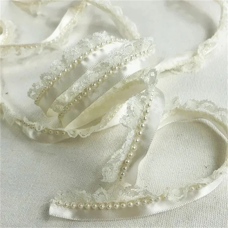 White Tulle Bead Lace Fabric Trim Ribbon Applique Collar Neckline Edge Decorated DIY Sewing Curtain Dress Guipure Supplies P048