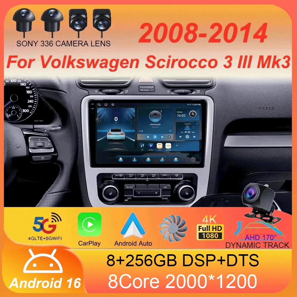 Android 16 For Volkswagen Scirocco 3 III Mk3 2008 - 2014 Car Radio Multimedia Video Player Navigation Stereo GPS No 2Din 2 Din