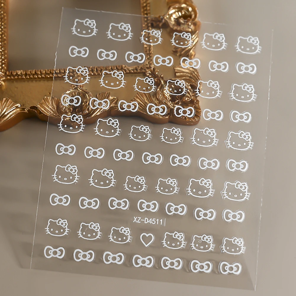 1pcs สีแดง Hello Kitty 3D การ์ตูนสติกเกอร์เล็บ Self-Adhesive วันวาเลนไทน์หัวใจริมฝีปากเล็บ Decals ดอกไม้ตกแต่งเล็บ