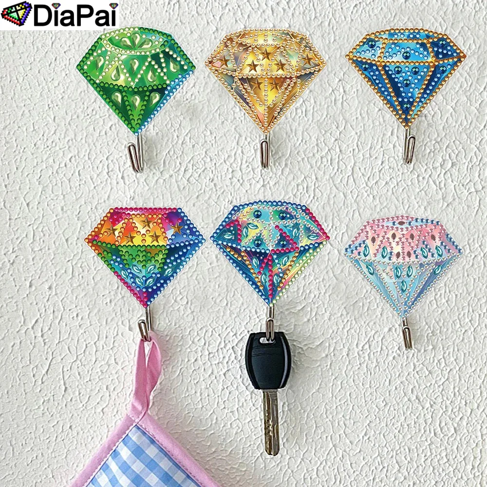 DiaPai 6pcs/set DIY Crystal Wall-mounted Key Hook Kit Special-shaped Jewelry Diamond Painting Rhinestone Embroidery Home Decor