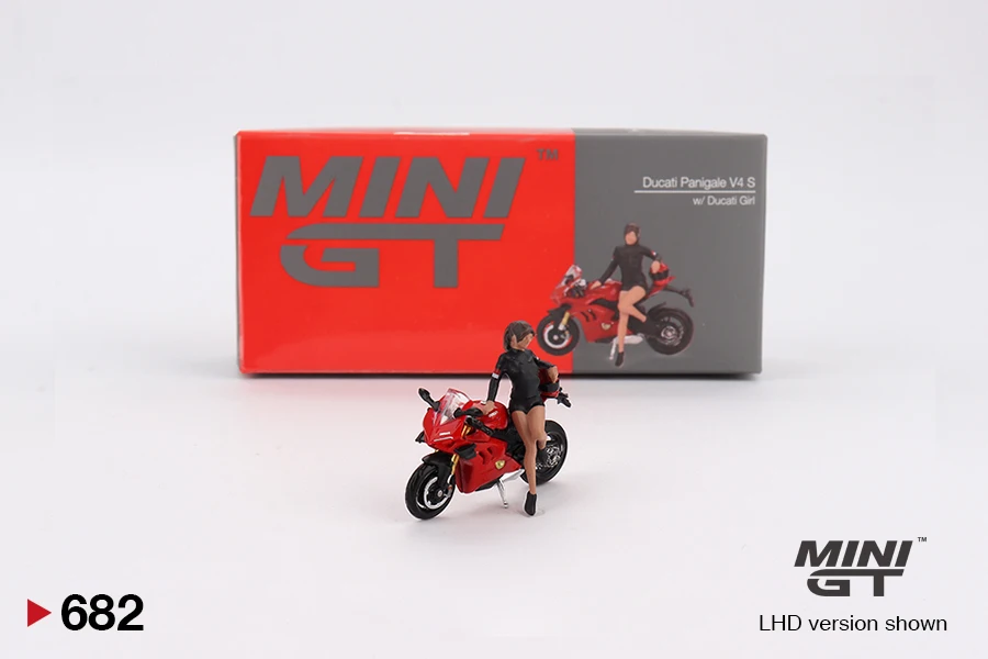 MiniGT 1:64 Ducati Panigale V4 avec mode modèle Miniature moulé sous pression pour fille # Collection de figurines de voiture en alliage 682, jouet de décoration de bureau, cadeau