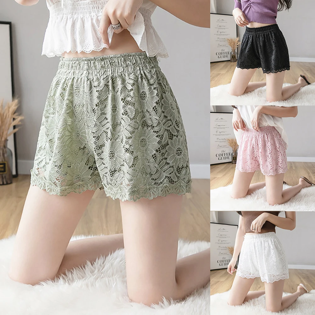 

Women Summer Sweet Stretch Lace Three-point Shorts Fashion Candy Color Short Fashion Candy Color Leisure Loose Short Pants L-4XL